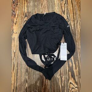 ALO NWT RIBBED MANIFEST LONG SLEEVE Yoga Tie Back Top